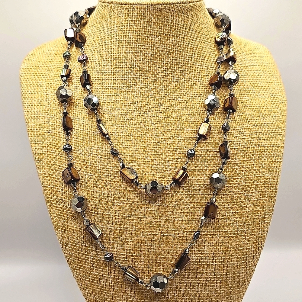 Cookie Lee Long Shell Freshwater Pearl Silvertone Necklace